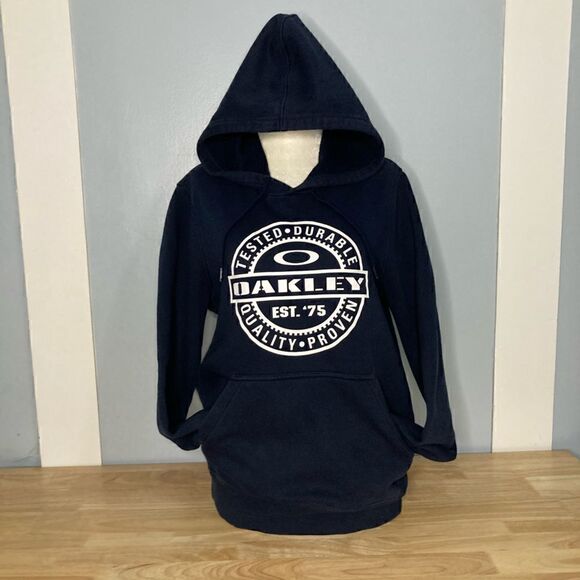 Oakley, Navy blue & White Graphic Drawstring Hoodie Small Unisex Outerwear Small - Picture 9 of 9